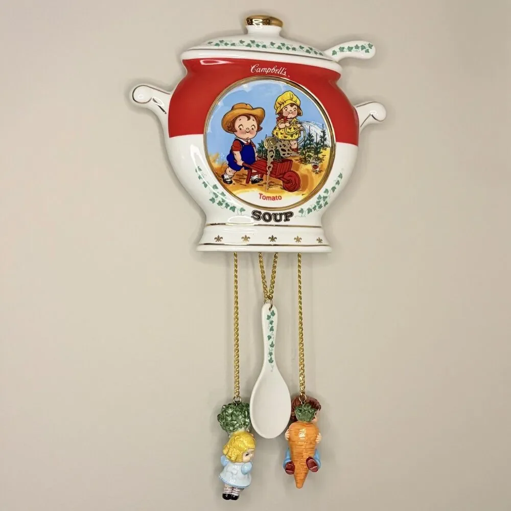 The Campbell Kids Tomato Soup Porcelain Wall Clock Danbury Mint 1997 NEW